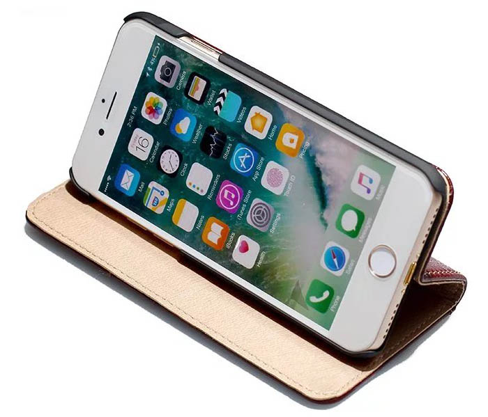 Real Genuine Cowhide Leather iPhone 7 Slot Card Stand Case