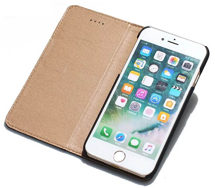 Real Genuine Cowhide Leather iPhone 7 Slot Card Stand Case