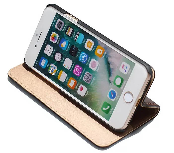 Real Genuine Cowhide Leather iPhone 7 Slot Card Stand Case