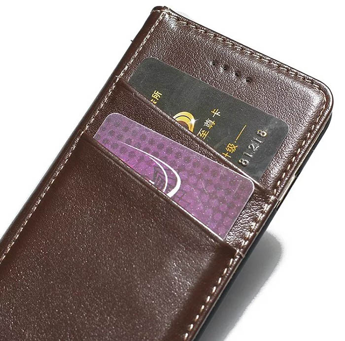 Real Genuine Cowhide Leather iPhone 7 Slot Card Stand Case