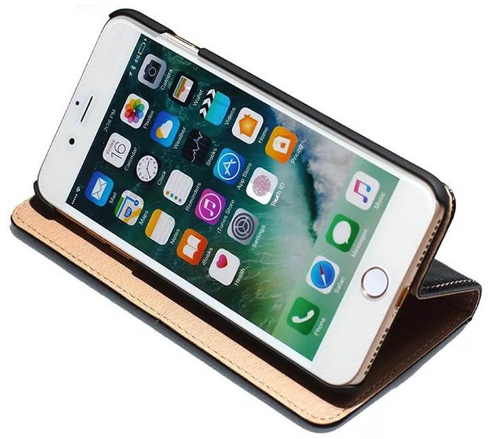 Real Genuine Cowhide Leather iPhone 7 Plus Slot Card Stand Case