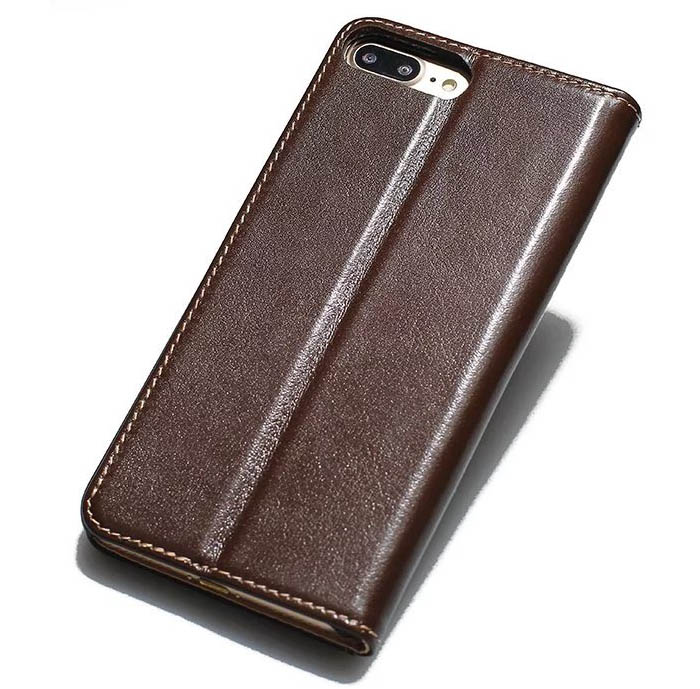 Real Genuine Cowhide Leather iPhone 7 Plus Slot Card Stand Case