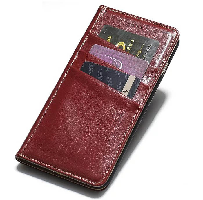 Real Genuine Cowhide Leather iPhone 7 Plus Slot Card Stand Case