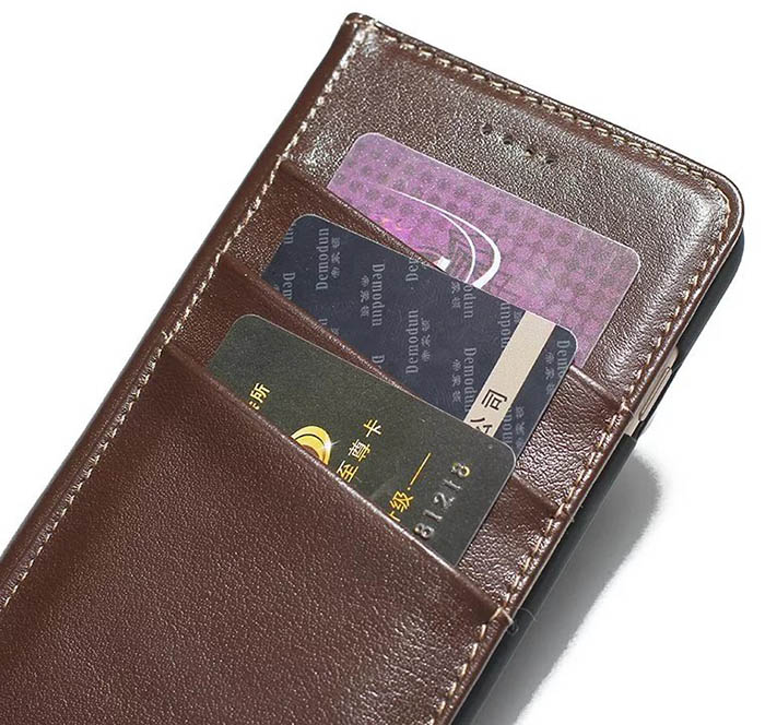 Real Genuine Cowhide Leather iPhone 7 Plus Slot Card Stand Case