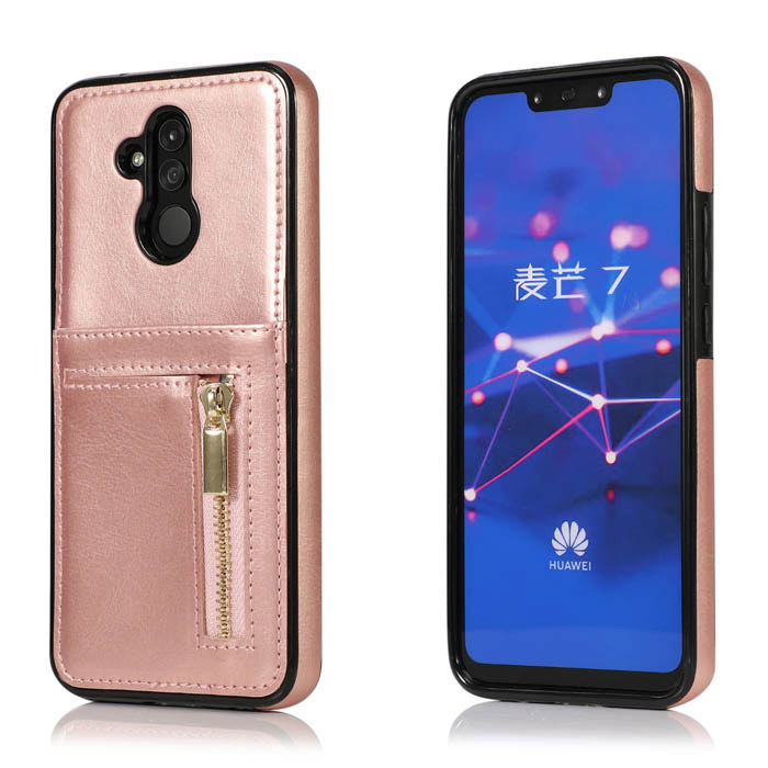 Huawei 20 Lite Zipper PU Case Cover Rose Gold