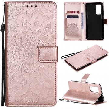 Xiaomi Mi 10T/10T Pro Embossed Sunflower Wallet Magnetic Stand Case Rose Gold