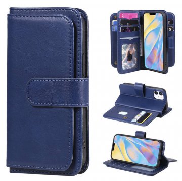 iPhone 12 Mini Multi-function 10 Card Slots Wallet Stand Case Dark Blue