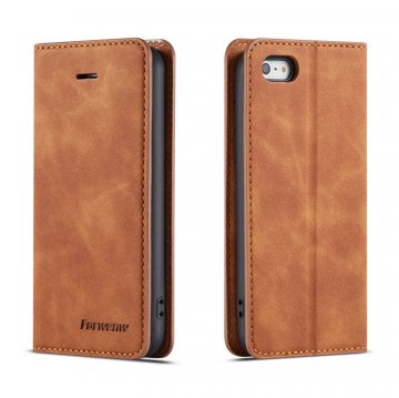 Forwenw iPhone 5S/SE Wallet Kickstand Magnetic Shockproof Case Brown