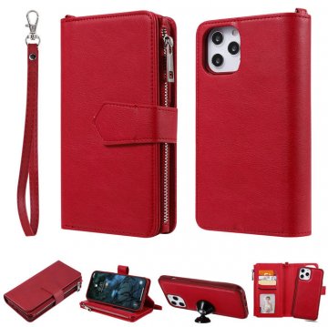 iPhone 12 Pro Max Zipper Wallet Magnetic Detachable 2 in 1 Case Red