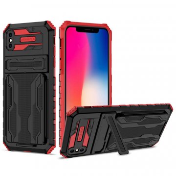 iPhone XS Max Card Slot Kickstand Shockproof Case Red