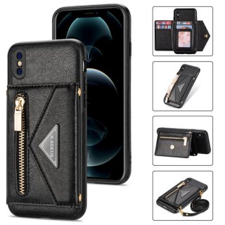 Crossbody Zipper Wallet iPhone XS Max Case With Strap Black