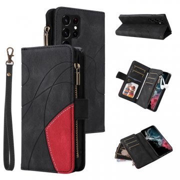 Samsung Galaxy S22 Ultra Zipper Wallet Magnetic Stand Case Black