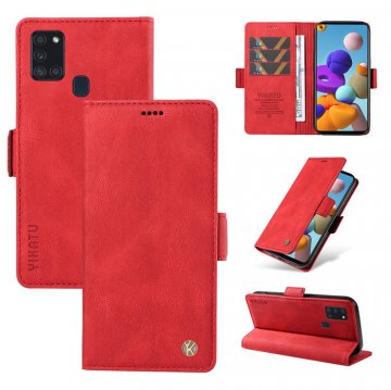 YIKATU Samsung Galaxy A21S Skin-touch Wallet Kickstand Case Red