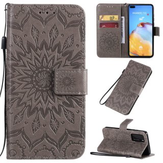 Huawei P40 Embossed Sunflower Wallet Stand Case Gray