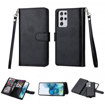 Samsung Galaxy S21/S21 Plus/S21 Ultra Wallet 9 Card Slots Magnetic Detachable Case Black