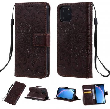 iPhone 11 Pro Embossed Sunflower Wallet Stand Case Brown