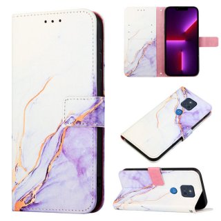 Marble Pattern Moto G Play 2021 Wallet Stand Case White Purple