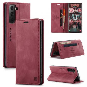 AutSpace Samsung Galaxy S22 Wallet RFID Blocking Case Red