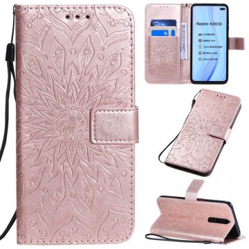 Xiaomi Redmi K30 Embossed Sunflower Wallet Stand Case Rose Gold