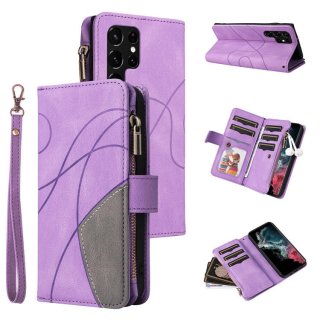 Samsung Galaxy S22 Ultra Zipper Wallet Magnetic Stand Case Purple