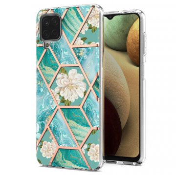 Samsung Galaxy A12 5G Flower Pattern Marble Electroplating TPU Case Blue