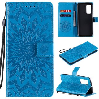 Xiaomi Mi 10T/10T Pro Embossed Sunflower Wallet Magnetic Stand Case Blue