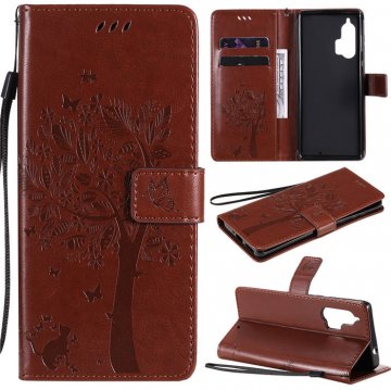 Motorola Edge Plus Embossed Tree Cat Butterfly Wallet Stand Case Brown