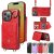 Wallet Kickstand Litchi Texture Case with Shoulder Strap Red