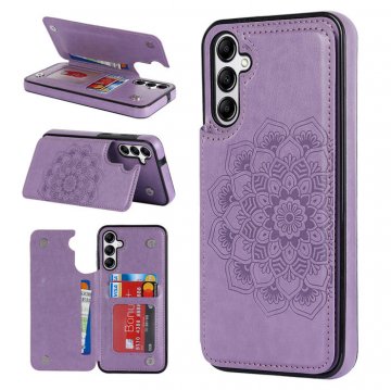 Mandala Embossed Samsung Galaxy A14 5G Case with Card Holder Purple