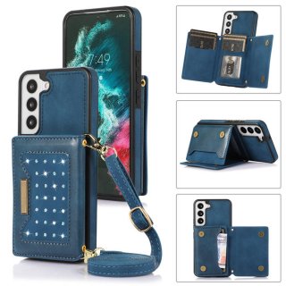 Bling Crossbody Wallet Samsung Galaxy S22 Case with Strap Blue