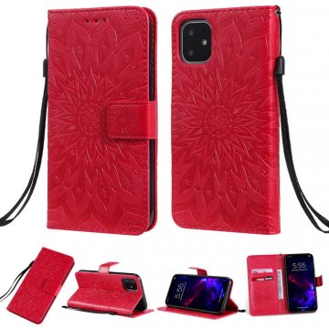 iPhone 11 Embossed Sunflower Wallet Stand Case Red