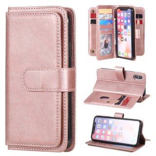 iPhone X/XS Multi-function 10 Card Slots Wallet Leather Case Rose Gold