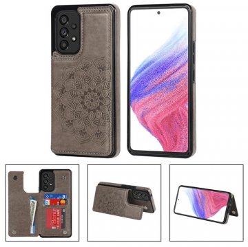 Mandala Embossed Samsung Galaxy A53 5G Case with Card Holder Gray