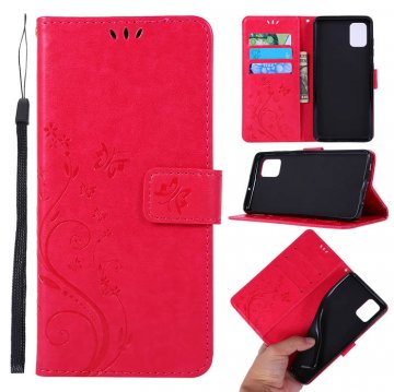 Samsung Galaxy A51 Butterfly Pattern Wallet Magnetic Stand Case Red