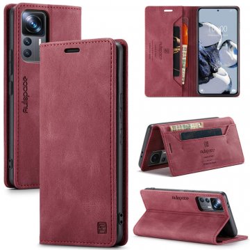 Autspace Xiaomi 12T/12T Pro RFID Blocking Wallet Case Red