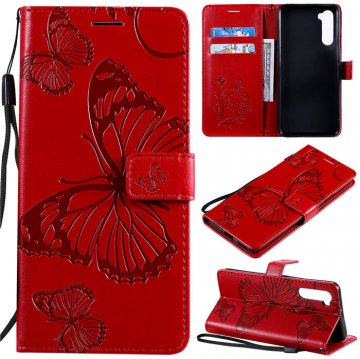 OnePlus Nord Embossed Butterfly Wallet Magnetic Stand Case Red