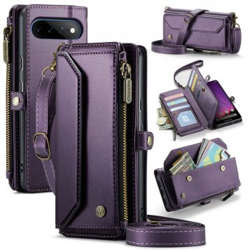 CaseMe Google Pixel 11 Pro XL RFID Wallet Case with Crossbody Strap, Zipper Pocket & Wireless Charging Purple