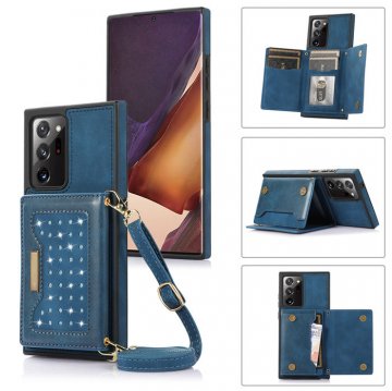 Bling Crossbody Wallet Samsung Galaxy Note 20 Ultra Case with Strap Blue