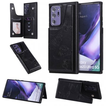 Samsung Galaxy Note 20 Ultra Luxury Butterfly Magnetic Card Slots Stand Case Black