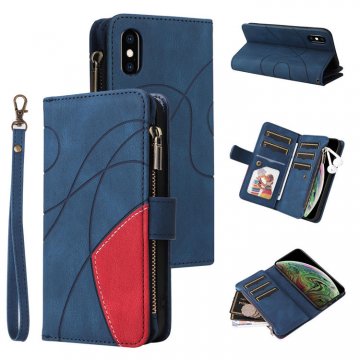 iPhone X/XS Zipper Wallet Magnetic Stand Case Blue