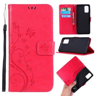 Samsung Galaxy S20 Butterfly Pattern Wallet Magnetic Stand Case Red