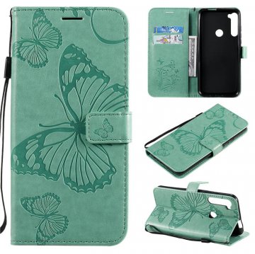 Motorola One Fusion Plus Embossed Butterfly Wallet Magnetic Stand Case Green