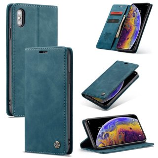 CaseMe iPhone XS Retro Wallet Kickstand Magnetic Flip Case Blue