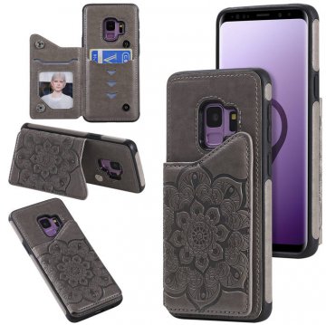 Samsung Galaxy S9 Embossed Wallet Magnetic Stand Case Gray