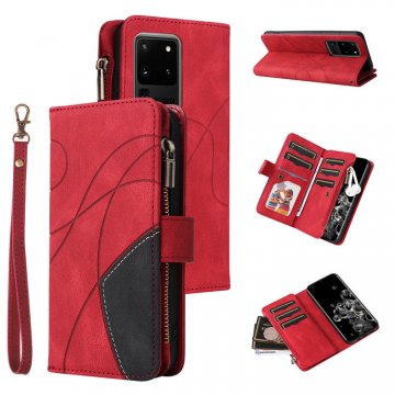 Samsung Galaxy S20 Ultra Zipper Wallet Magnetic Stand Case Red