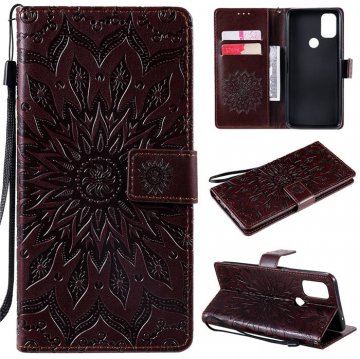OnePlus Nord N10 5G Embossed Sunflower Wallet Magnetic Stand Case Brown