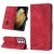Skin-friendly Samsung Galaxy S21 Ultra Wallet Stand Case with Wrist Strap Red