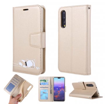 Huawei P20 Pro Cat Pattern Wallet Magnetic Stand Case Gold