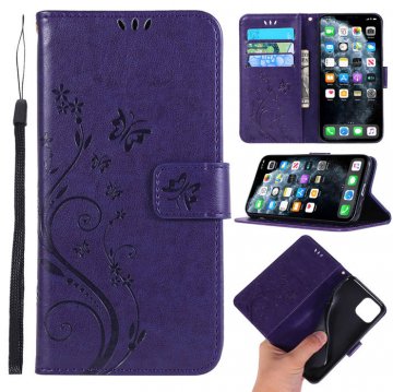 iPhone 11 Pro Max Butterfly Pattern Wallet Magnetic Stand Case Purple