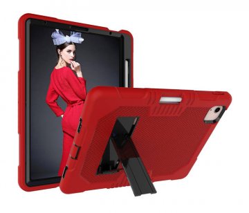 iPad Air 4 10.9 inch 2020 Hybrid Heavy Duty Shockproof Armor Defender Rugged Stand Case Red + Black